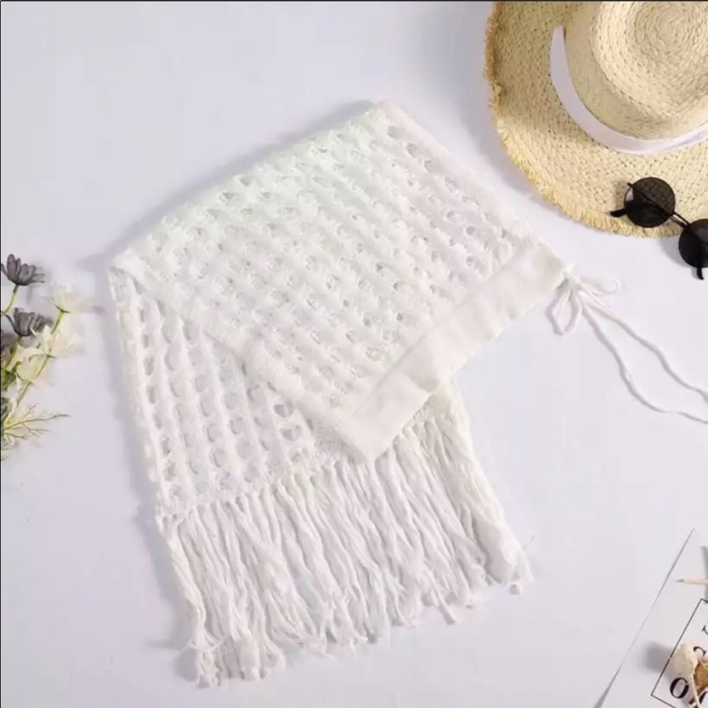 White Fringe Crochet Boho Beach Skirt Coverup - Picture 5 of 8
